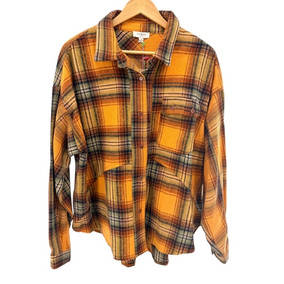 UMGEE USA Oversized Plaid Shacket Jacket Yellow Orange Button Down NWT M - Picture 7 of 8